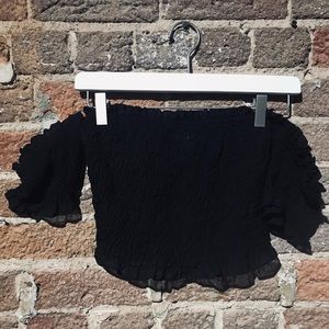 Smocked Crop Off-the-Shoulder Blouse